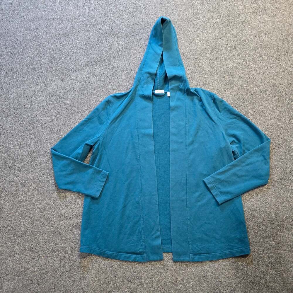 J Jill Cardigan Womens Large Blue Hoodie Open Front Long Sleeve Capsule Casual